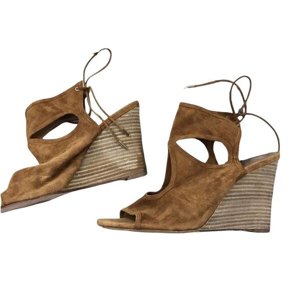 Aquazzura Sexy Thing Suede Lace Up Wedge Sandals Sz 40 - Picture 3 of 8